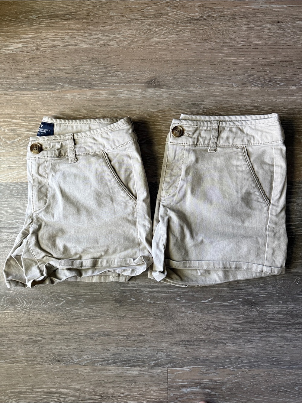 American Eagle Size 2 Khaki Button-Waist Shorts Set of 2